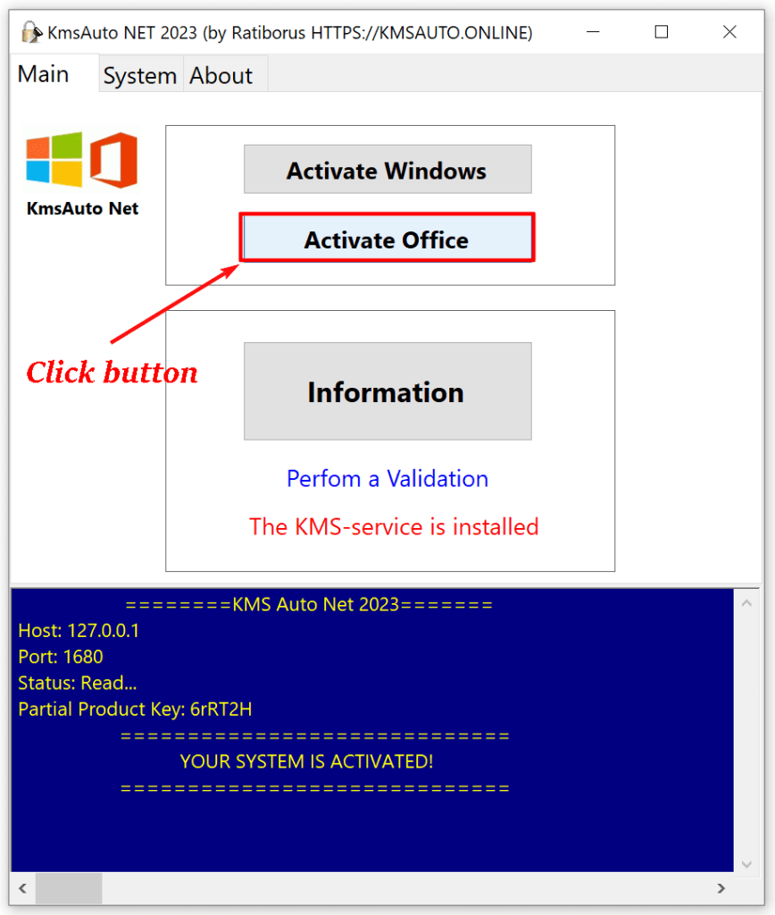 Click Button Activate Office for Activate Office with KmsAuto